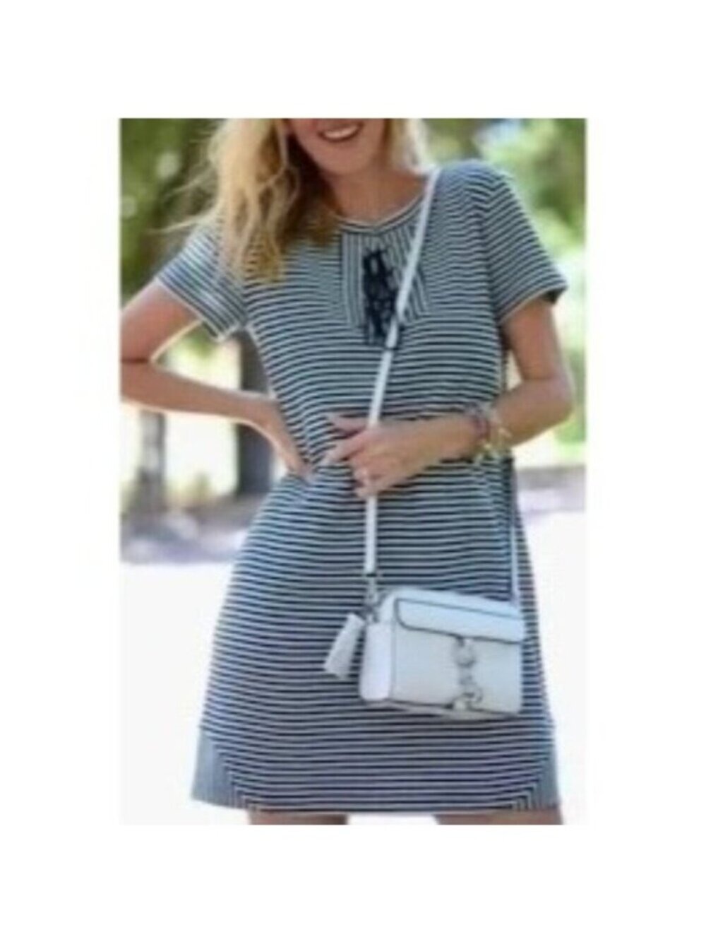 CAbi #5268 Captain Striped Lace Up Nautical Blue White Dress Small